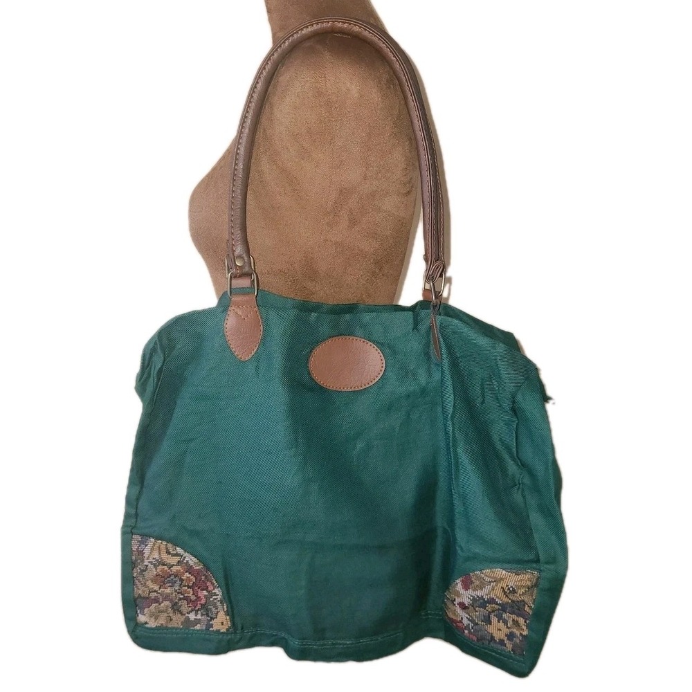 Travel Bag Unlined Tapestry‎ Accents Green Brown Women's Zip Lightweight Cloth